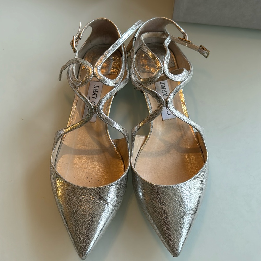 Jimmy Choo Lancer gold strappy ballet flats size 39.5 - color champagne